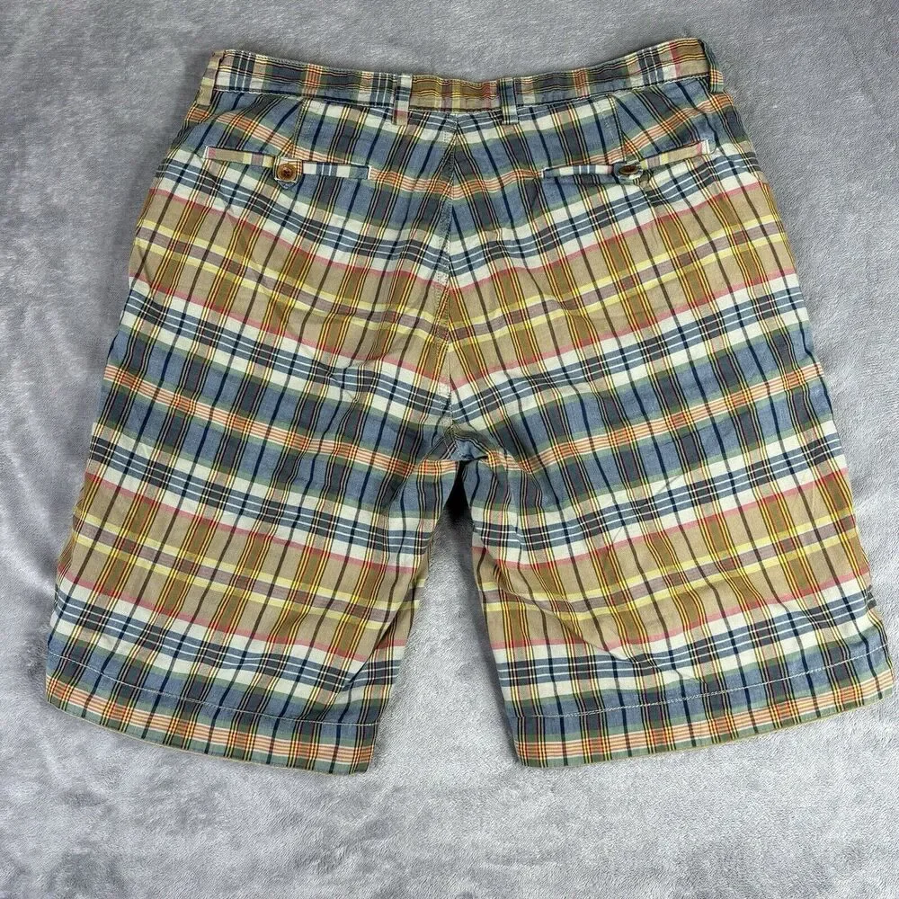 Polo Ralph Lauren Reversible Shorts Men 32x10 Brown Blue Plaid /‎ Khaki Cotton